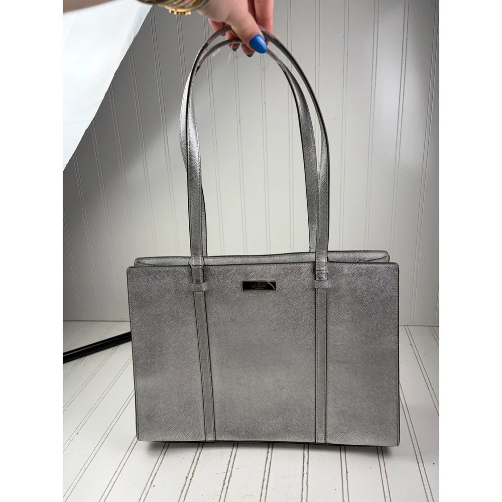 Kate Spade Vintage Silver Metallic Saffiano Leather Kenzie Shoulder Bag Purse